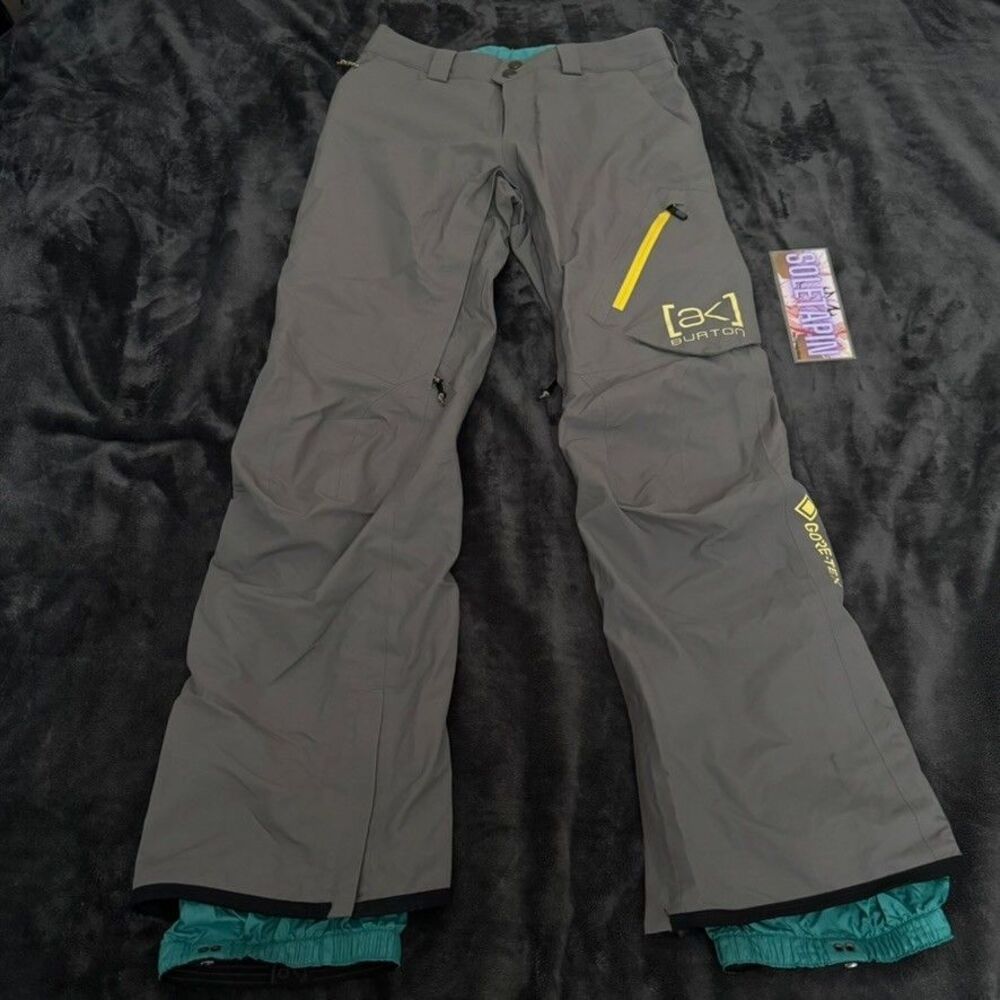 Men’s Burton AK Cyclic Size XS GORE-TEX 2L Snowboard Pants Gray Yellow Teal